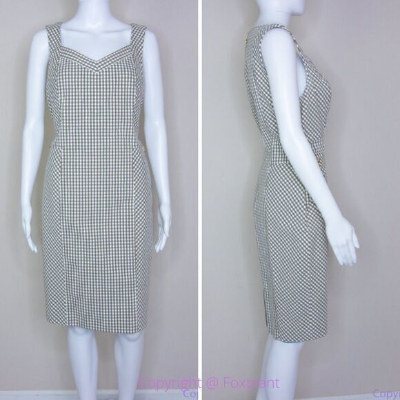 Etcetera‎ light brown gingham sheath dress with pockets, women's size 8 - Picture 1 of 16